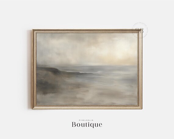 Soft Neutral Minimalist Seascape Abstract Beach Coastal Wall Art