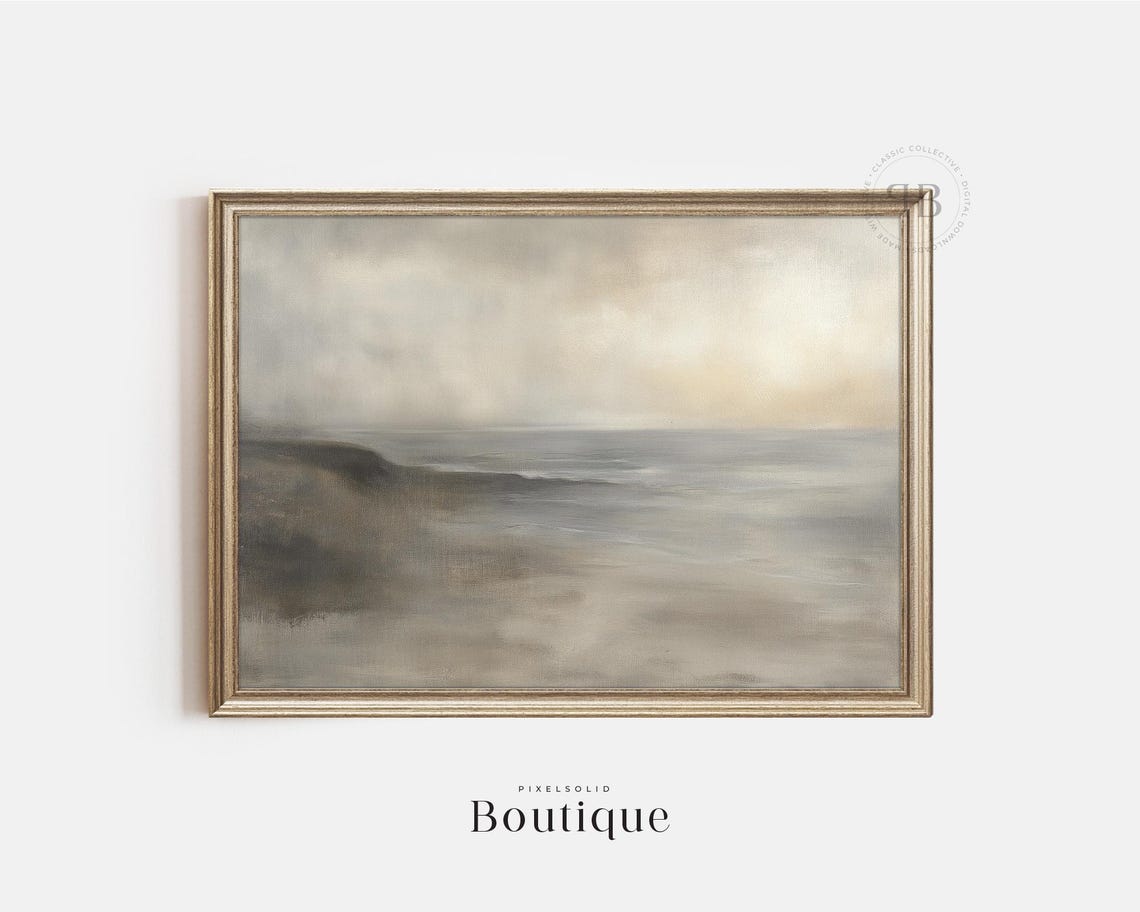 Soft Neutral Minimalist Seascape Abstract Beach Coastal Wall Art