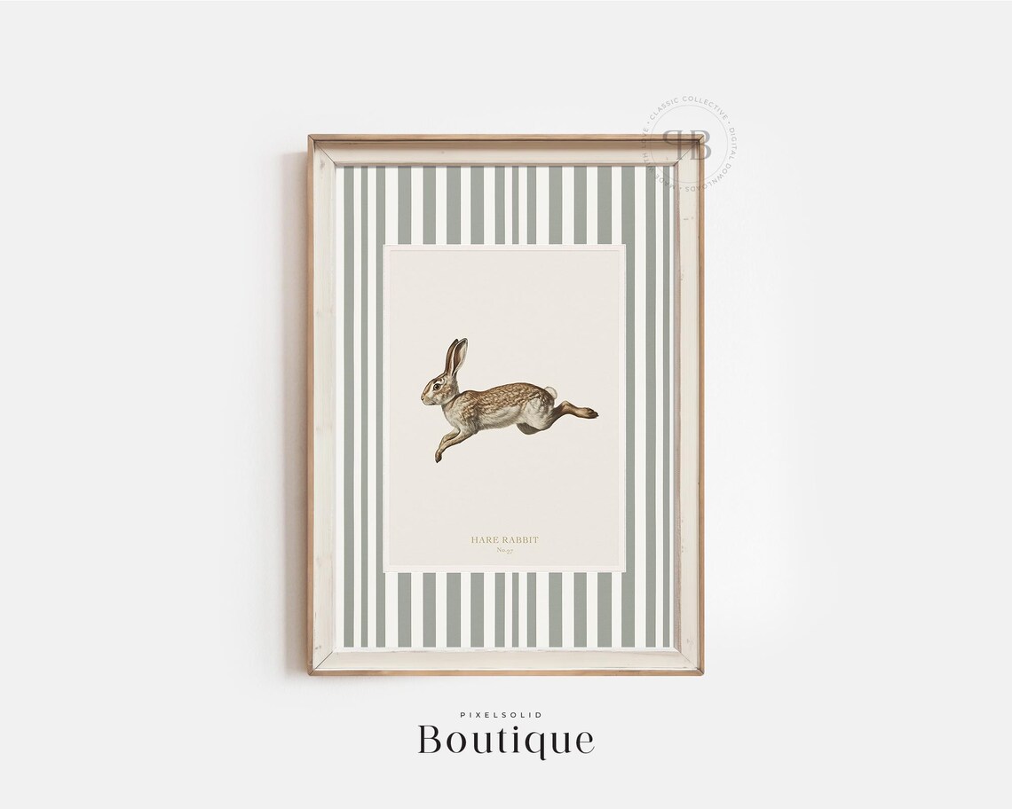 Running Hare Rabbit Antique Naturalist Wildlife Illustration Poster