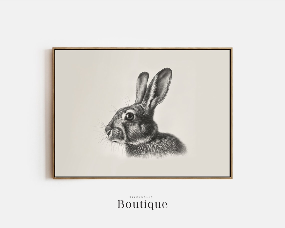 Hare Portrait Pencil Sketch Neutral Minimalist Nursery Art Print