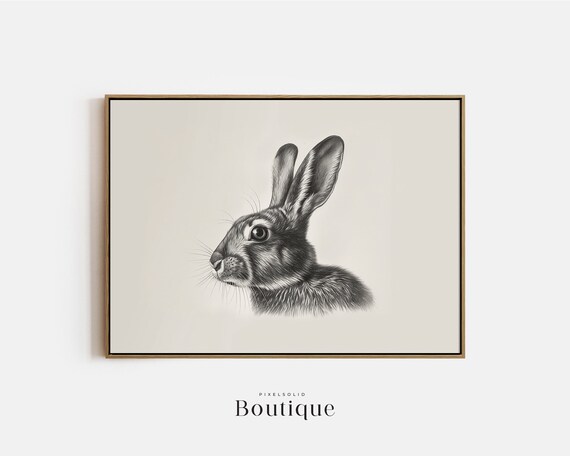 Hare Portrait Pencil Sketch Neutral Minimalist Nursery Art Print