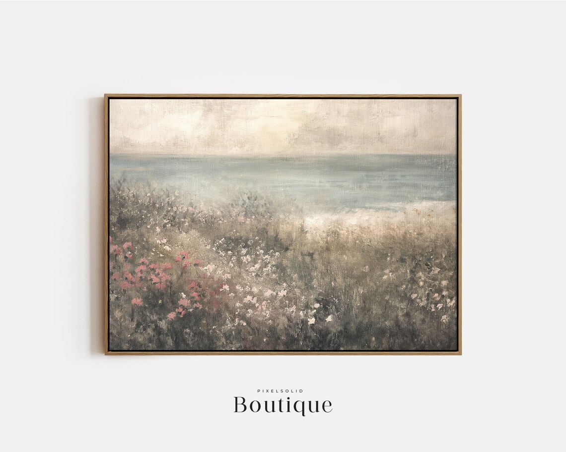 Moody Wildflower Coast Oil Painting Muted French Country Art Print