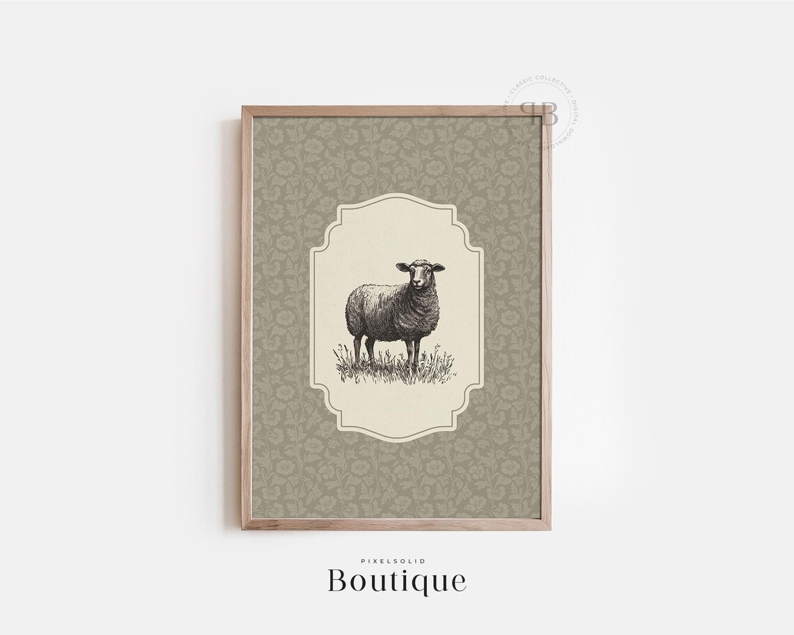 Sheep Illustration Wall Art Rustic Vintagestyle Farmhouse Home Dcor No594