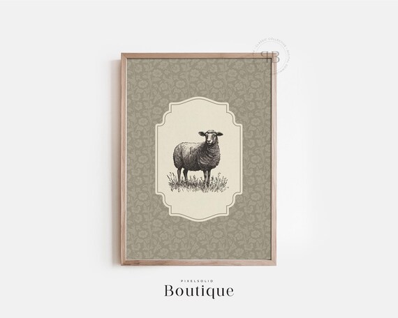 Sheep Illustration Wall Art Rustic Vintagestyle Farmhouse Home Dcor No594