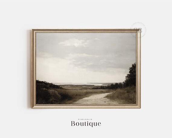 Monochrome Coastal Path Through Dunes Vintage Landscape Poster