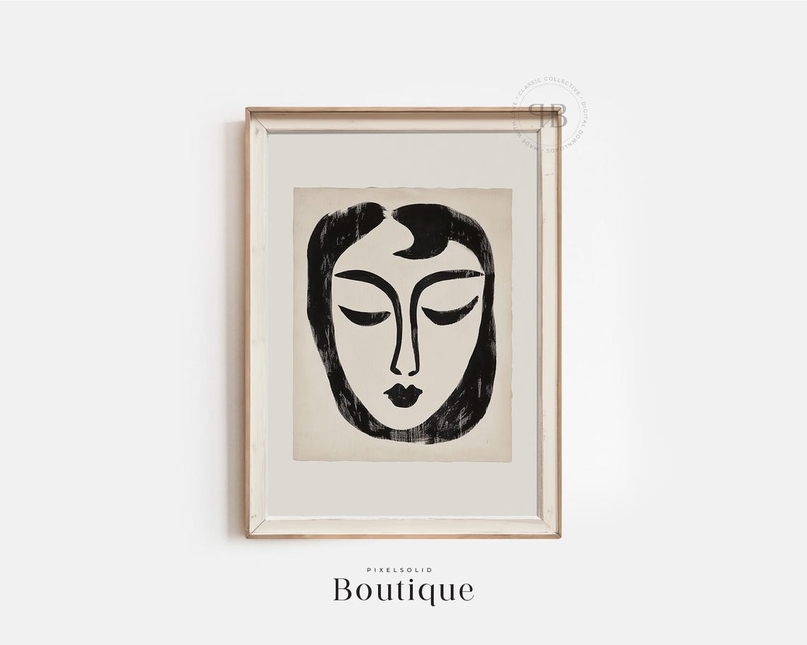 Abstract Woman Face Black White Minimalist Midcentury Poster
