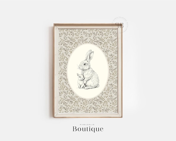 Classic Rabbit Family Vintage Nursery Art Print