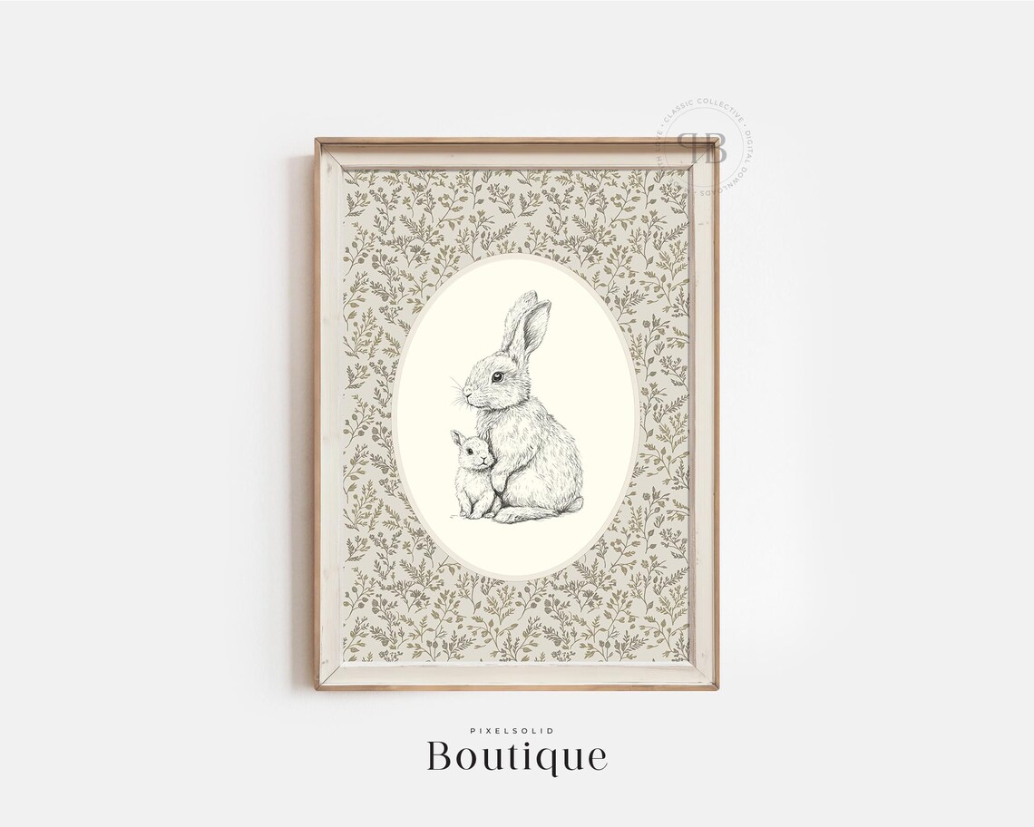 Classic Rabbit Family Vintage Nursery Art Print