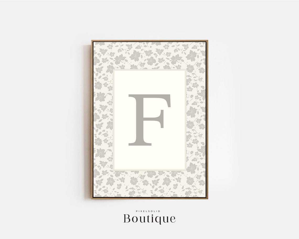 Floral Monogram Letter F Nursery Initial Decor Elegant Wall Art