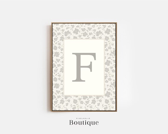 Elegant Floral Monogram Letter F Print New Baby Gift Design Initial Decor Nursery Art No487