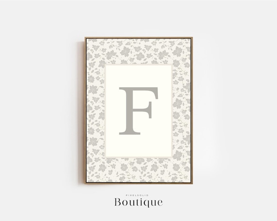 Floral Monogram Letter F Nursery Initial Decor Elegant Wall Art
