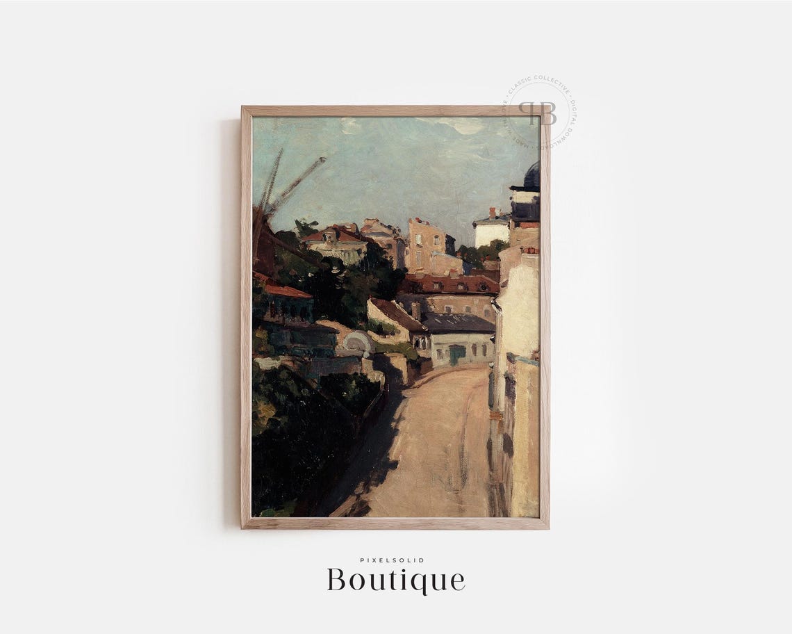 Impressionist Rooftops Cityscape Vintage Street View Painting Poster