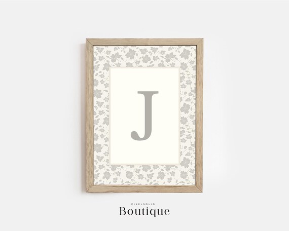 Elegant Floral Monogram Letter J Print New Baby Gift Design Initial Decor Nursery Art No491