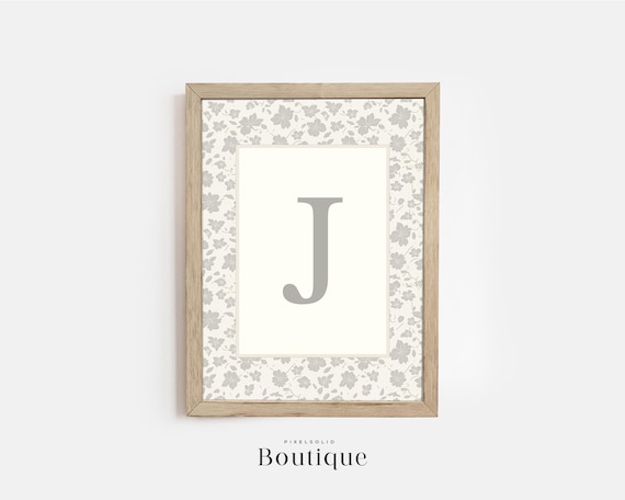 Floral Monogram Letter J Nursery Initial Decor Elegant Wall Art
