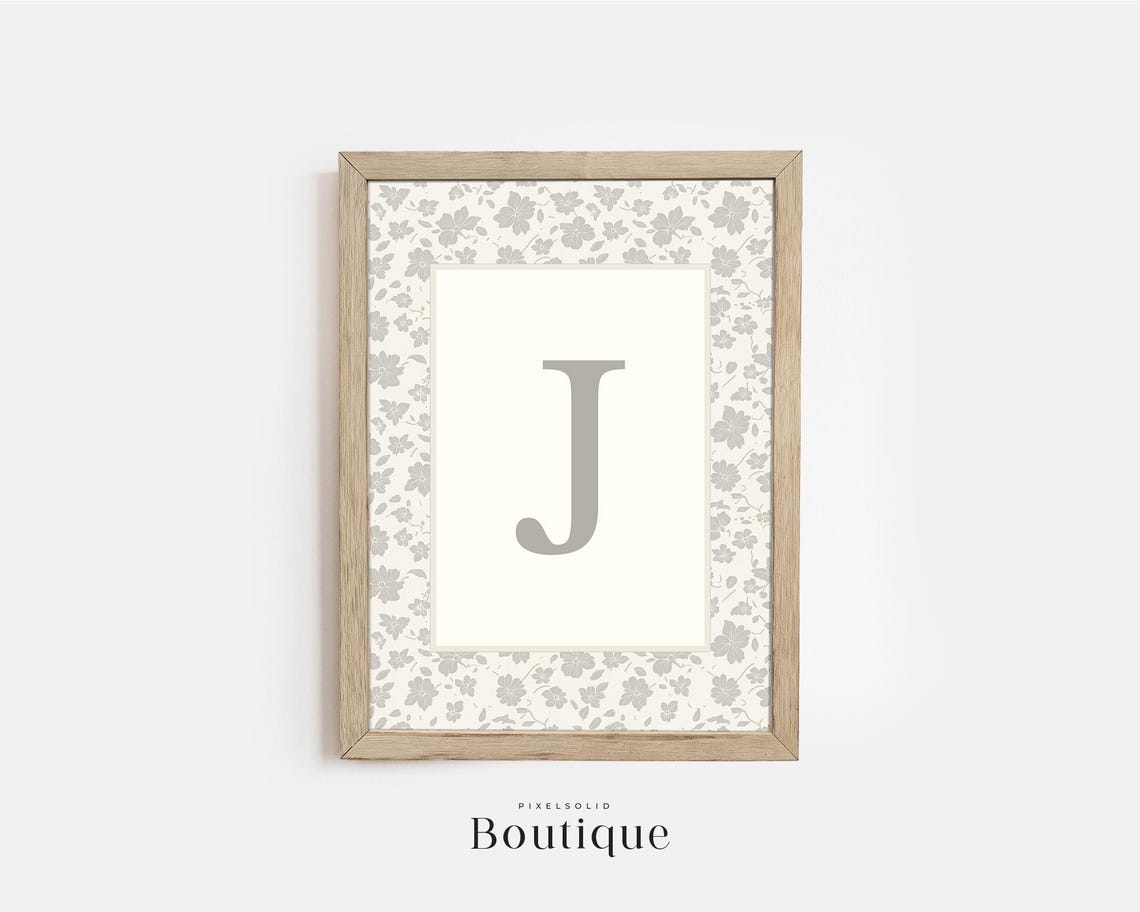 Floral Monogram Letter J Nursery Initial Decor Elegant Wall Art
