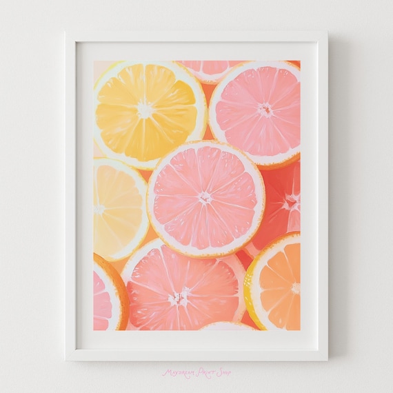 Citrus Slices Grapefruit Orange Pastel Fruit Kitchen Art Poster