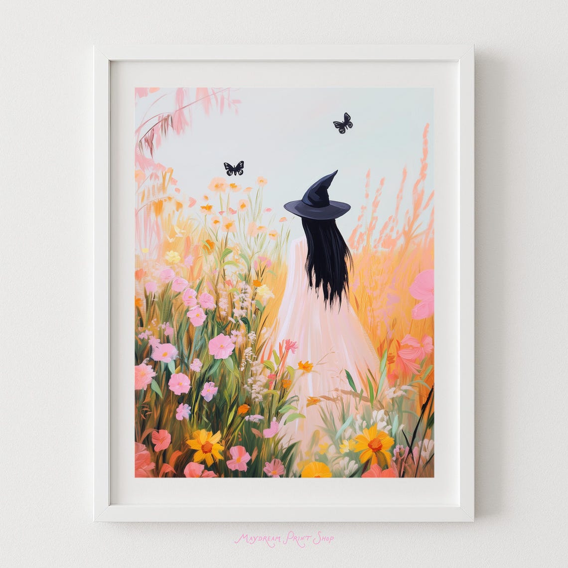 Whimsical Witch Garden Art Print Halloween Cottage Decor