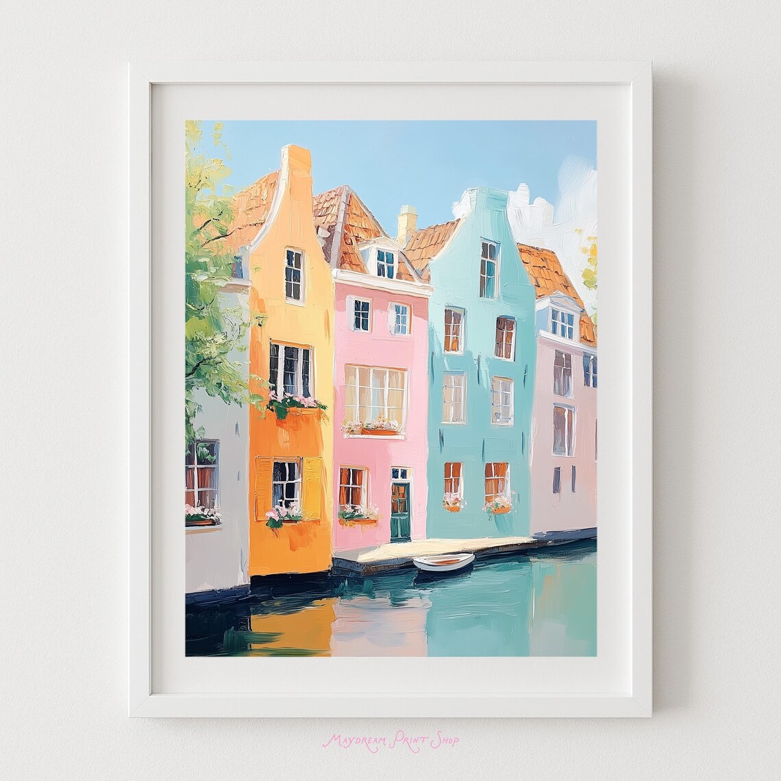 Amsterdam Pastel Canal Houses Dutch Waterfront Painting Poster