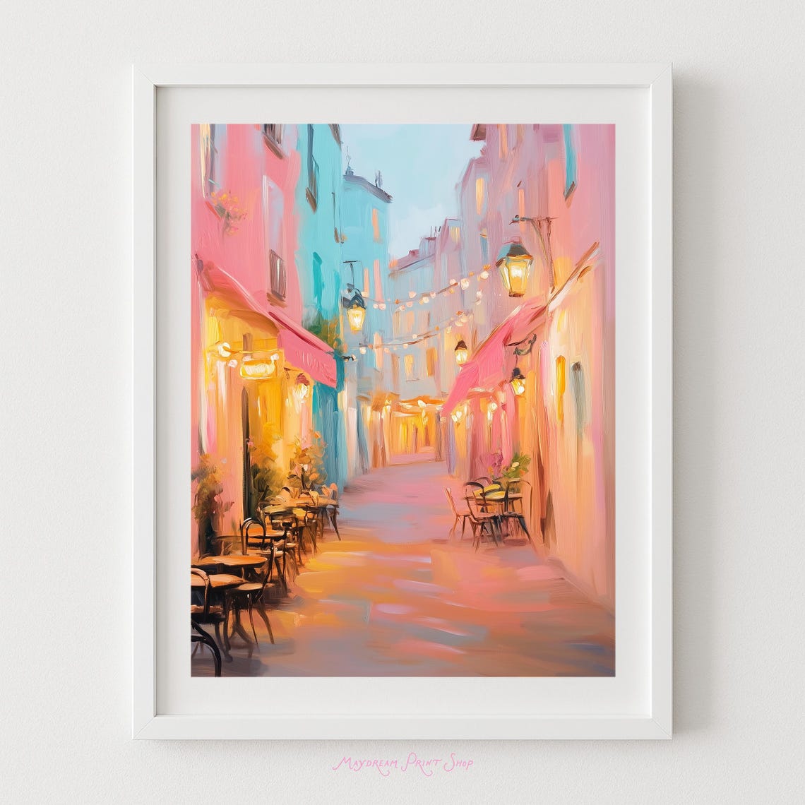 Paris Night Cafe Street Scene Pastel Impressionist Art Poster