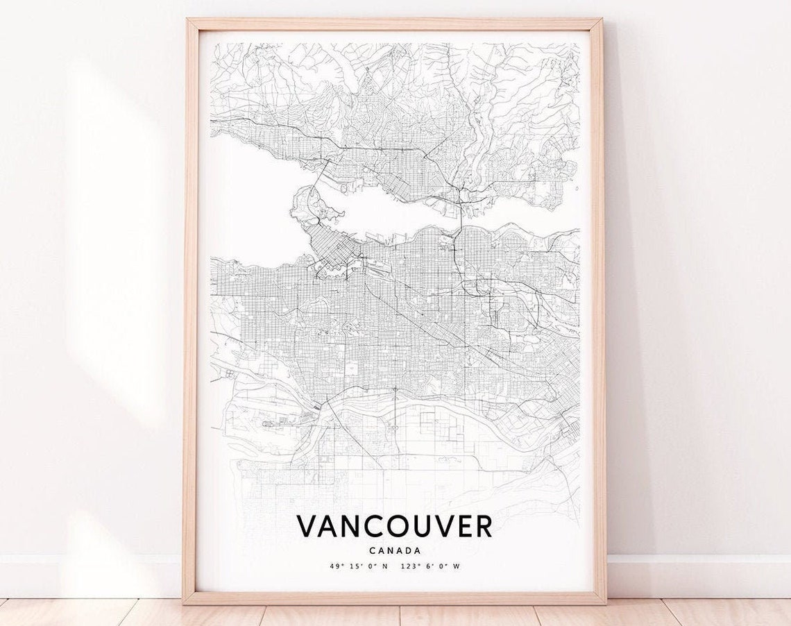 Vancouver Canada City Street Map Black White Minimalist Wall Art