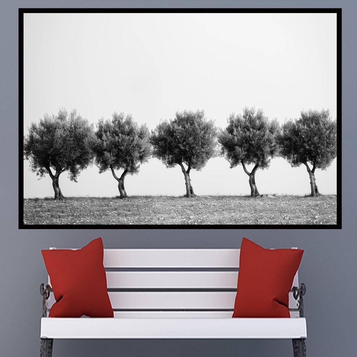 Black and White Five Olive Trees Minimalist Nature Calm Poster