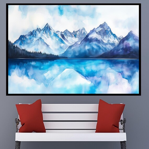 Mountain Art Lake Art Wall Decor Winter Landscape Lake Prints Mountain Painting Blue Prints Mountain Print Mountain Prints