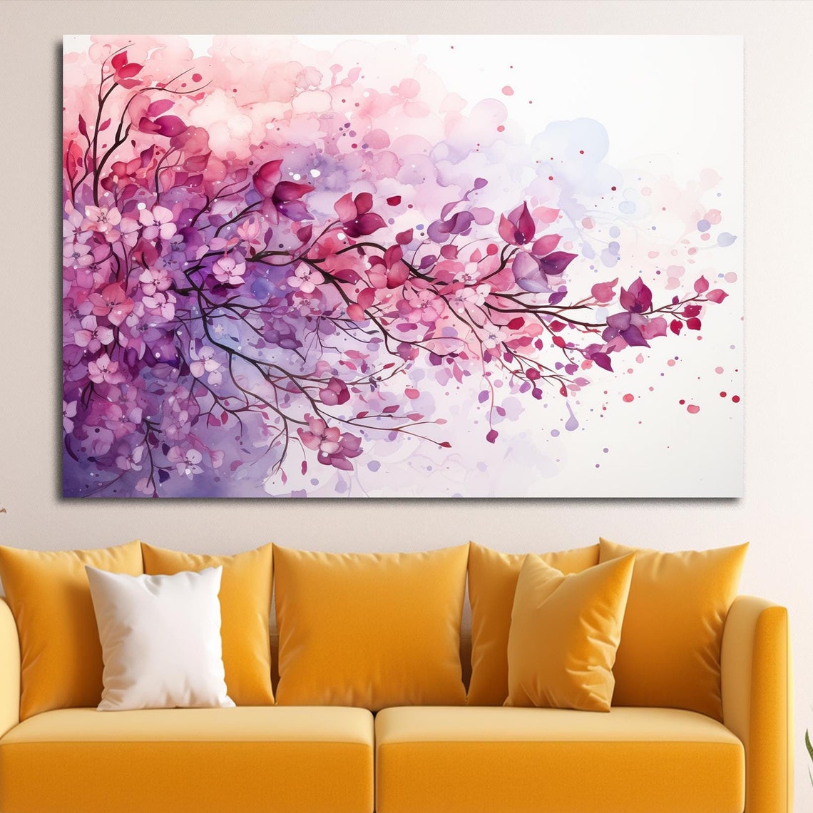 Blush Pink Blossom Branches Watercolor Serene Spring Wall Art