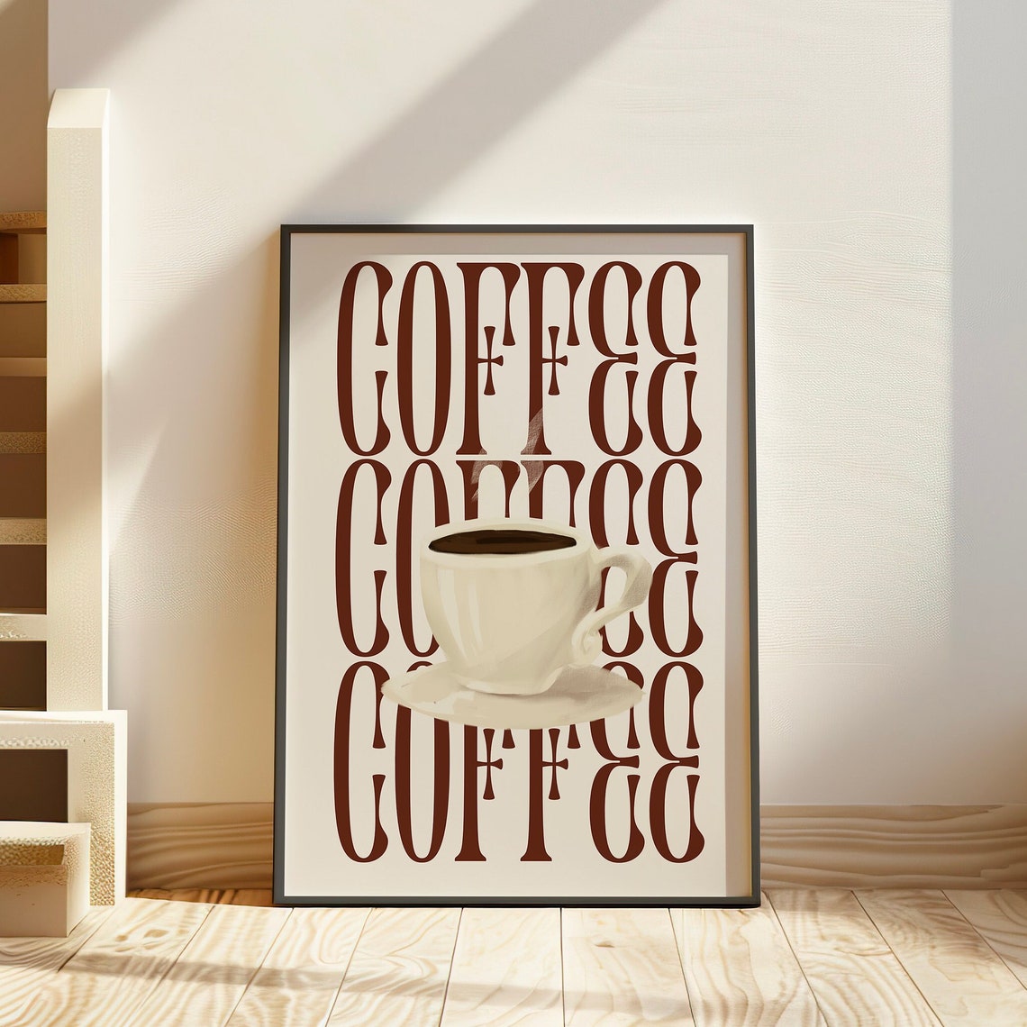 Coffee Repeated Typography With Cream Coffee Cup Sketch Poster