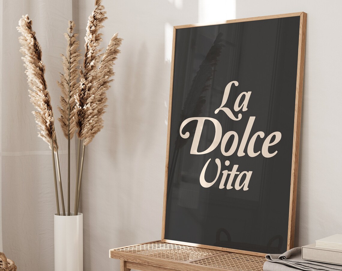 La Dolce Vita Black Minimalist Italian Typography Decor Poster - Image 4