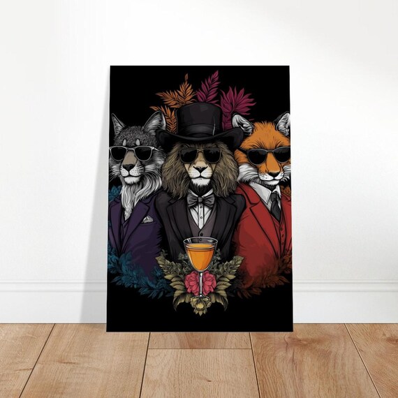 Suited Cat Lion Fox With Sunglasses Poster Cocktail Party Animal Crew