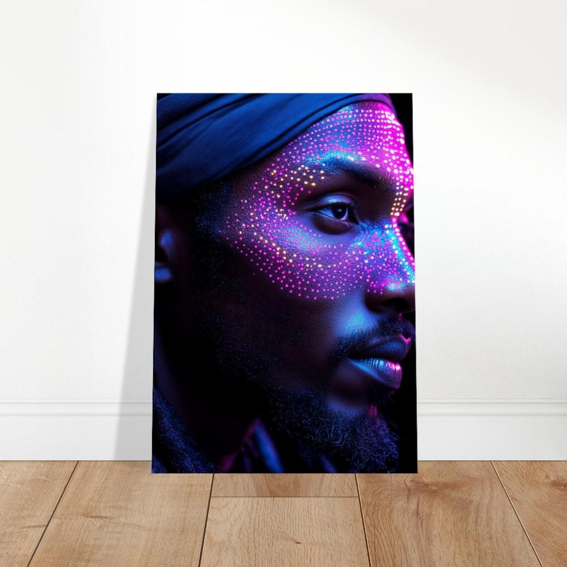 Neon Glow Face Paint Portrait Pink Blue Light Art Photography Print