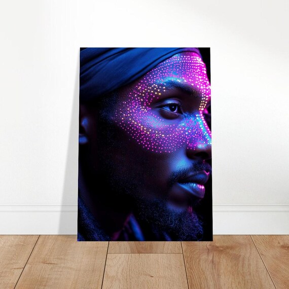 Neon Glow Face Paint Portrait Pink Blue Light Art Photography Print