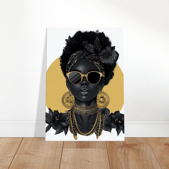 Golden Glamour Afro Woman Canvas Art Modern Wall Decor The Contemporary Collection