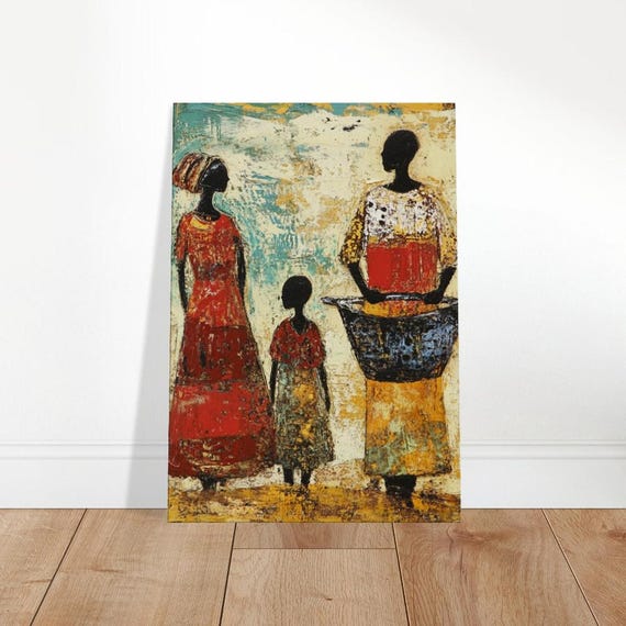 African Family Abstract Canvas Art Vibrant Cultural Home Decor Textured Global Heritage Print
