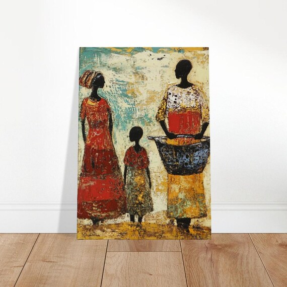 African Family Abstract Textured Painting Cultural Heritage Poster