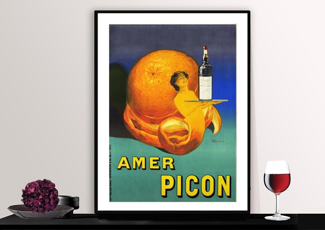 Amer Picon Woman With Giant Orange Bottle Vintage French Ad Poster
