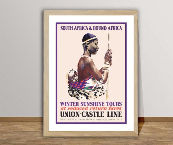South Africa Round Africa Union Castle Line Vintage Travel Poster Retro Union Castle Line Poster Gift Idea Wall Decor