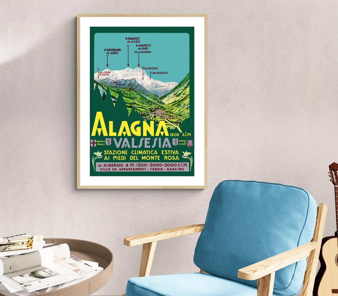 Alagna Valsesia Monte Rosa Peaks Village Summer Resort Vintage Poster - Image 2
