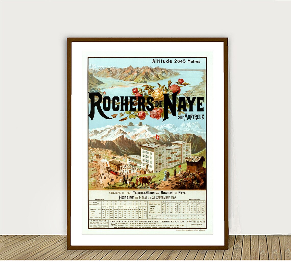 Rochers de Naye Montreux Grand Hotel Swiss Railway Travel Poster - Image 2