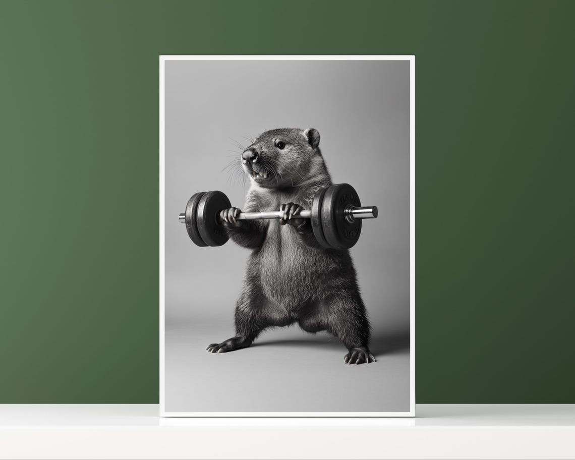 Strong Beaver Lifting a Barbell Workout Funny Animal Gym Poster - Image 2