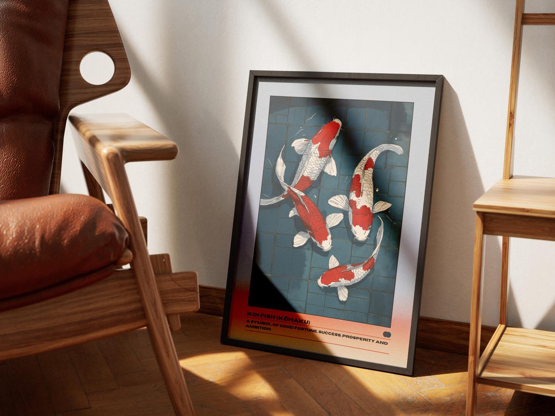 Japanese Koi Fish Art Print, Zen Watercolour Poster - Image 3