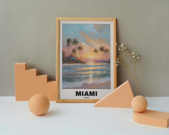 Miami Beach Tropical Sunset, Florida Travel Poster