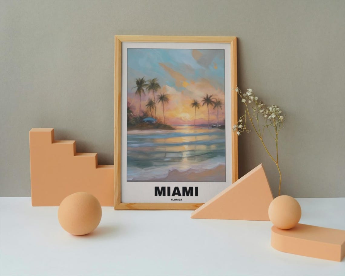 Miami Beach Tropical Sunset, Florida Travel Poster