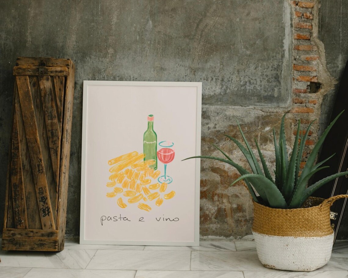 Pasta And Wine Italian Kitchen Decor Art Print - Image 3