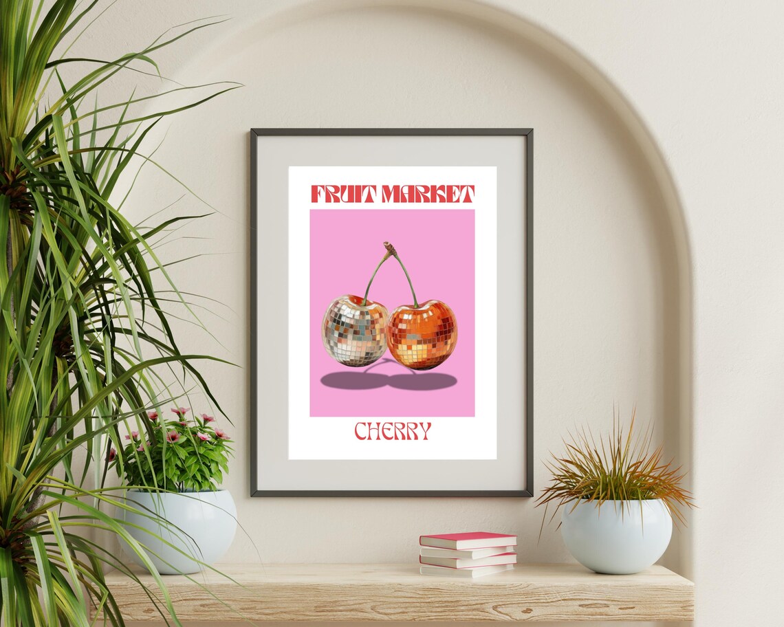 Retro Cherry Disco Ball Poster, Funky Boho Decor - Image 3