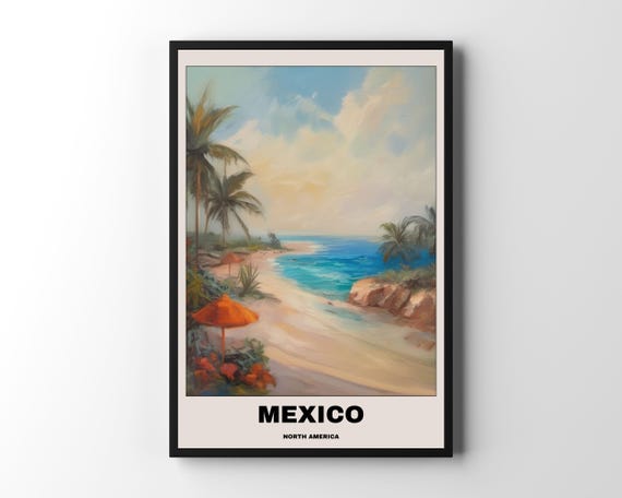 Mexico Beach Poster, Tropical Artwork for Home