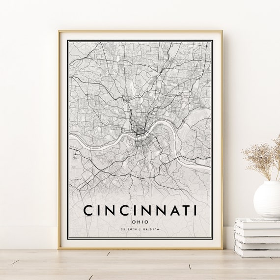 Cincinnati Map Print, Ohio Minimalist Road Art Print