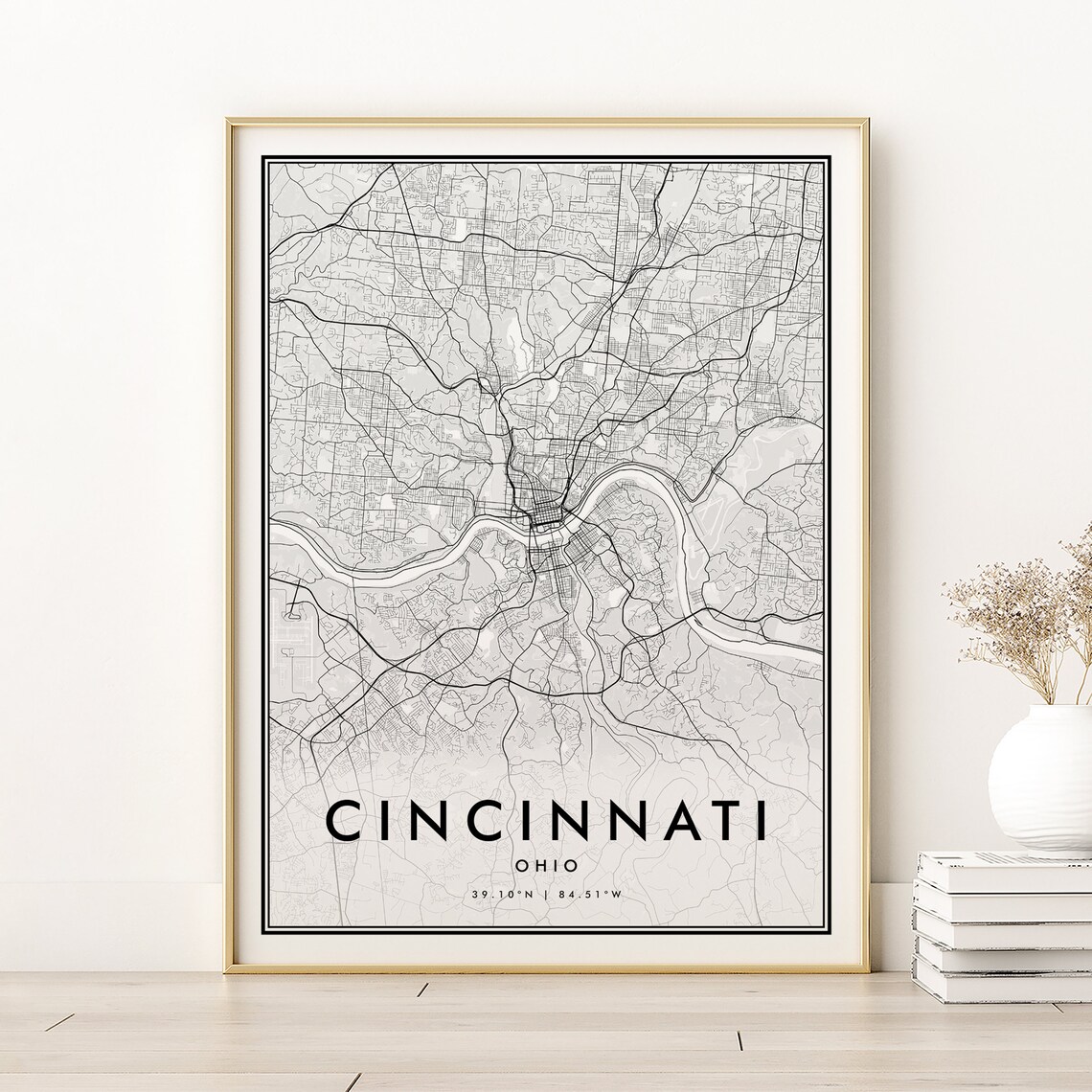 Cincinnati Map Print, Ohio Minimalist Road Art Print
