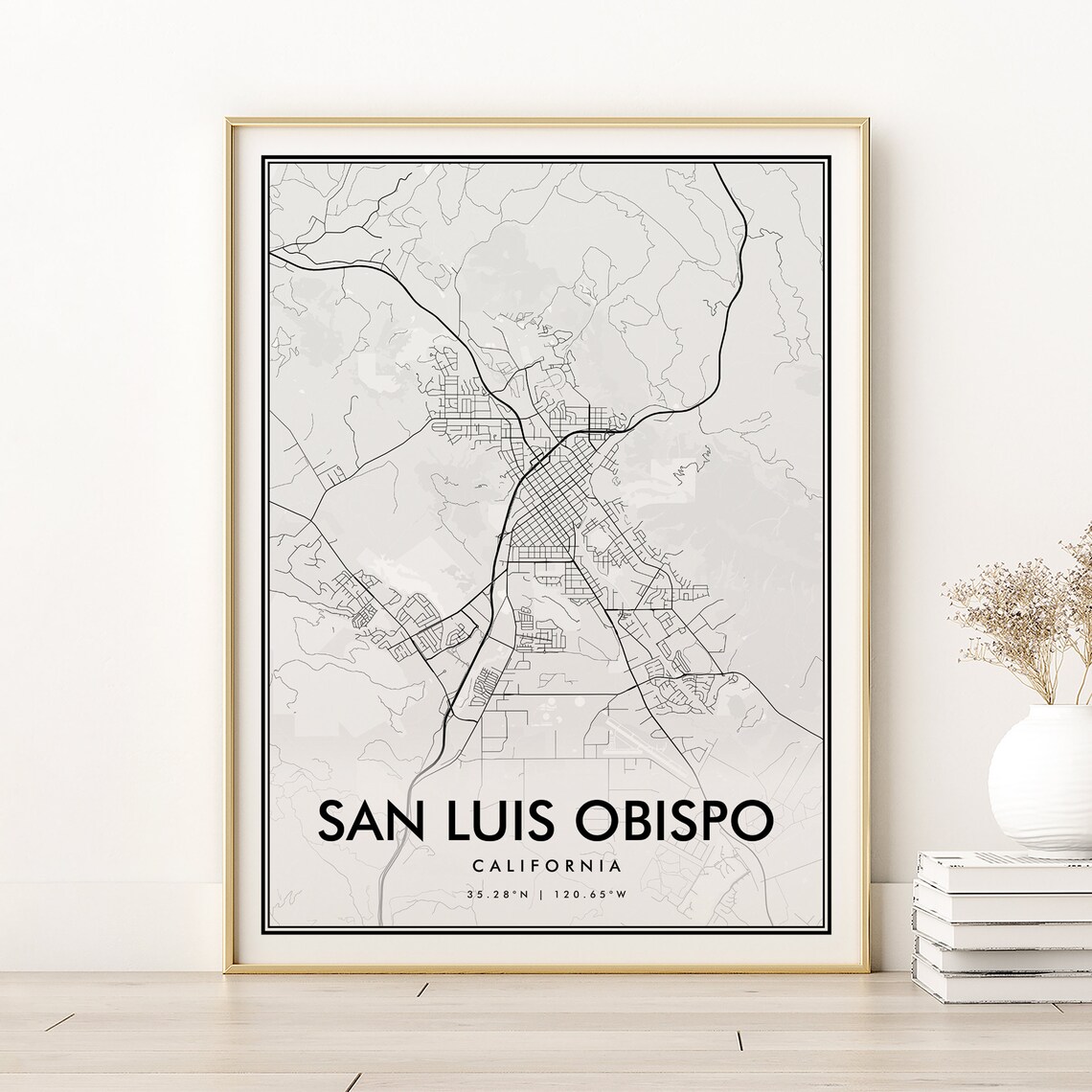 San Luis Obispo California Minimalist City Map Black White Street Poster