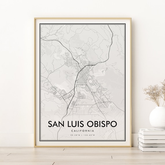 San Luis Obispo California Minimalist City Map Black White Street Poster